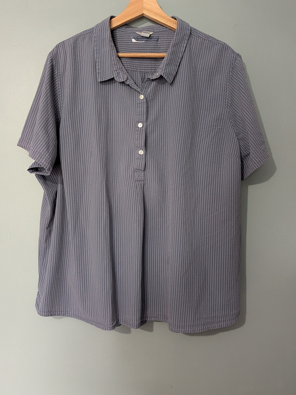 L.L.Bean Women's Vacationland Seersucker Popover Shirt Short-sleeve Slate Blue